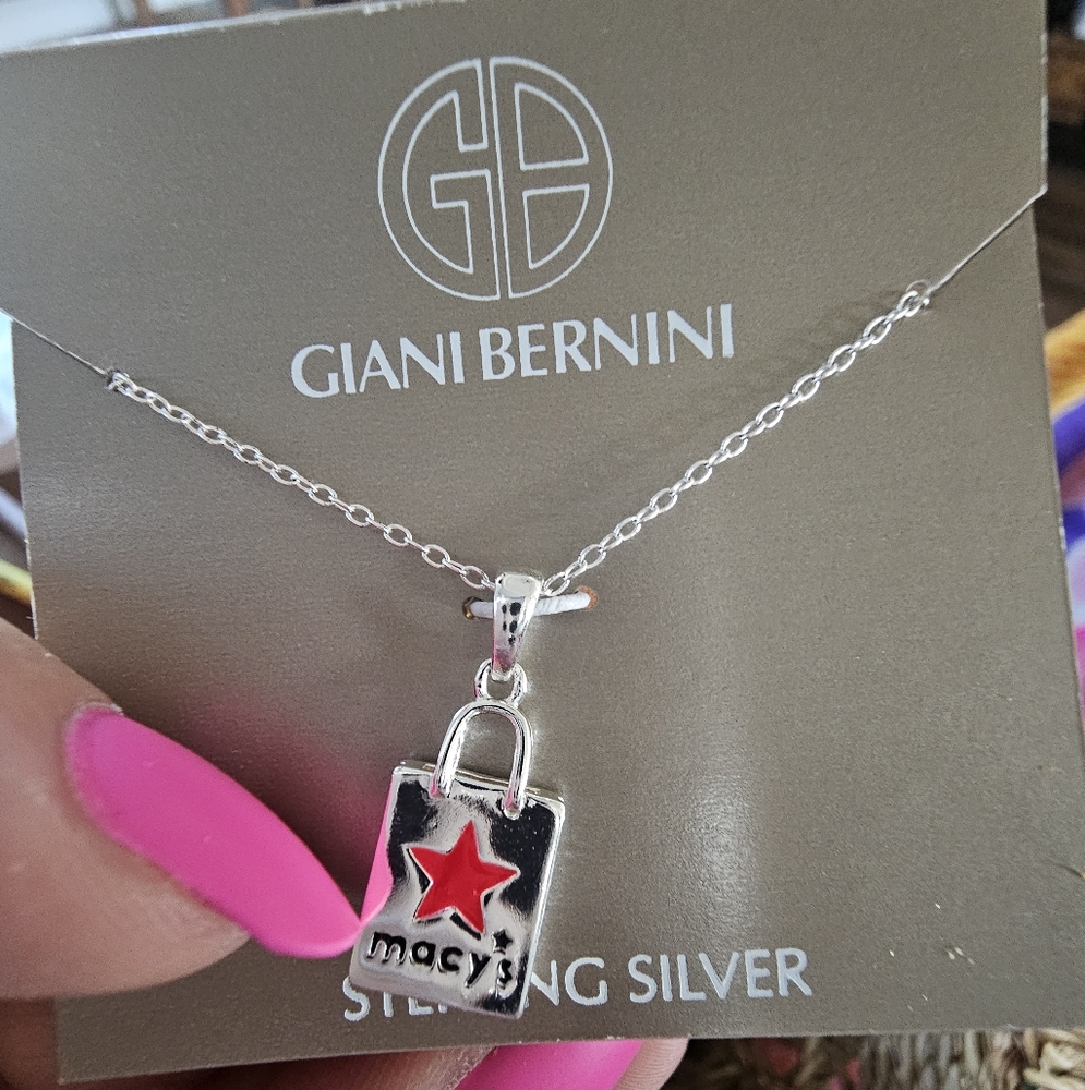 RARE MACY'S SHOPPING BAG STERLING SILVER 925 NECKLACE 18" Pendant